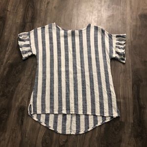 Whispers New York 100% Linen Blue White Stripe Top